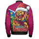 Brisbane Lions Bomber Jacket Santa Scoring Touchdown On Christmas Game Day