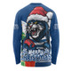 Geelong Cats Long Sleeve T-shirt Santa Scoring Touchdown On Christmas Game Day