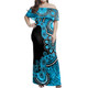 Australia Off Shoulder Long Dress Aboriginal Indigenous Dot Painting Blue