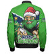 Canberra Raiders Bomber Jacket Santa Scoring Touchdown On Christmas Game Day