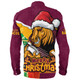 Brisbane Broncos Long Sleeve Shirt Santa Scoring Touchdown On Christmas Game Day