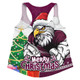 Manly Warringah Sea Eagles Women Racerback Singlet Santa Scoring Touchdown On Christmas Game Day