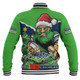 Canberra Raiders Baseball Jacket Santa Scoring Touchdown On Christmas Game Day