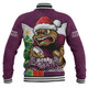 Queensland Maroons Baseball Jacket Santa Scoring Touchdown On Christmas Game Day