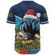 Gold Coast Titans Baseball Shirt Santa Scoring Touchdown On Christmas Game Day