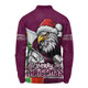Manly Warringah Sea Eagles Long Sleeve Polo Shirt Santa Scoring Touchdown On Christmas Game Day