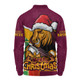 Brisbane Broncos Long Sleeve Polo Shirt Santa Scoring Touchdown On Christmas Game Day