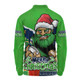 Canberra Raiders Long Sleeve Polo Shirt Santa Scoring Touchdown On Christmas Game Day