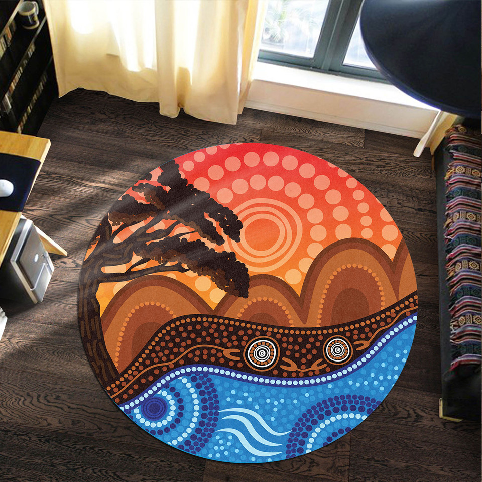 Australia Aboriginal Round Rug - Indigenous Tree on the hill, nature ...