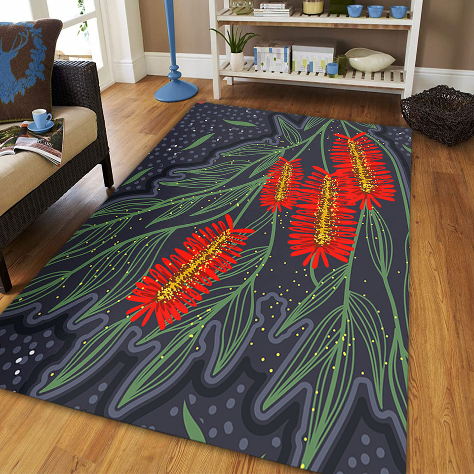 Australia Flowers Aboriginal Area Rug - Bottle Brush Medicinal Plant ...