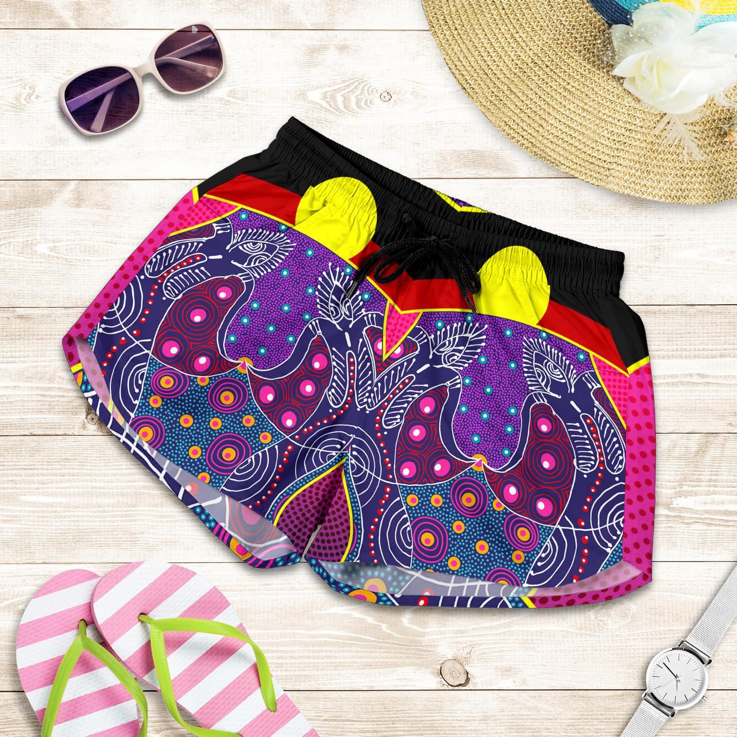 Australia Women Shorts - Aboriginal Inspired Sublimation Dot Pattern ...