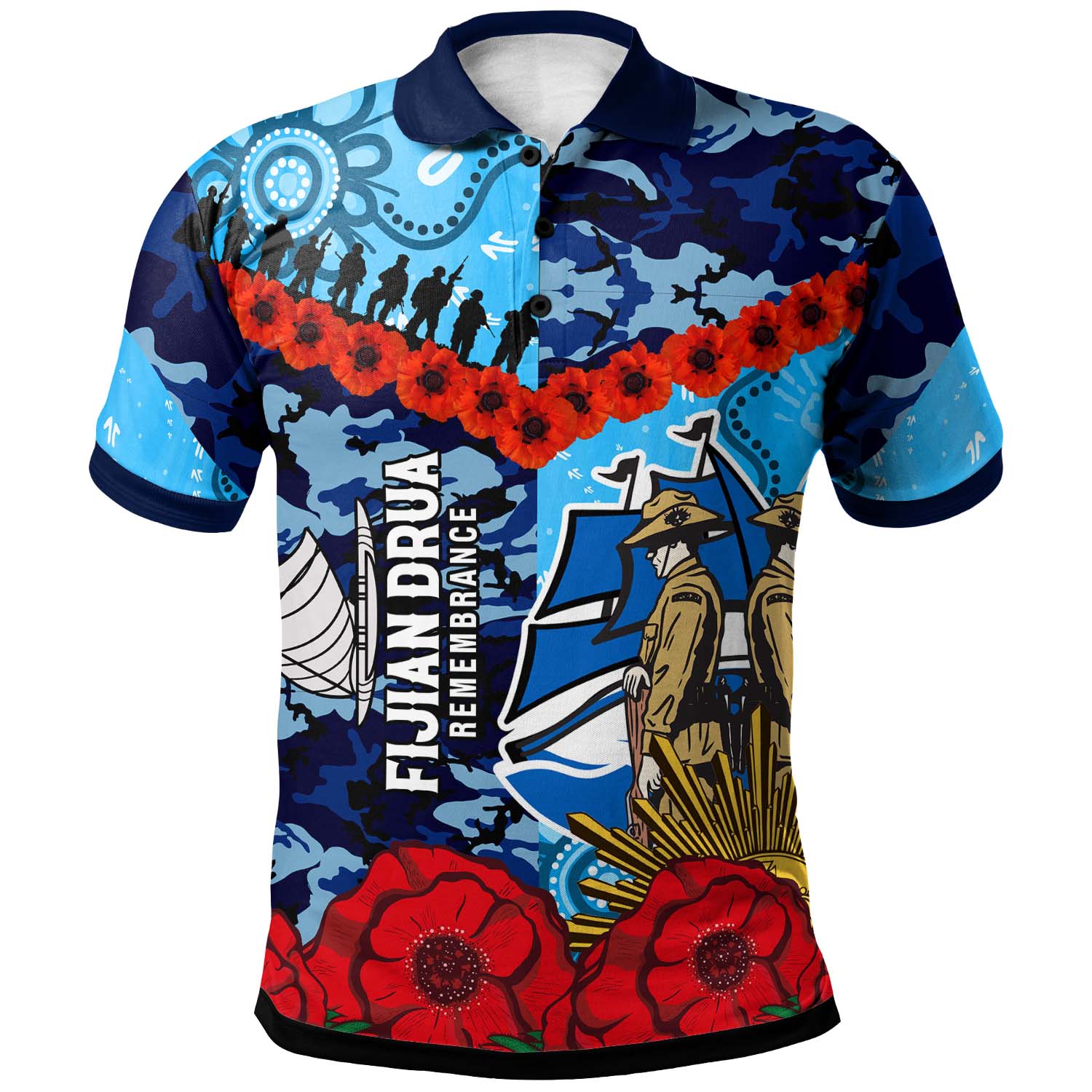 Fijian Drua Rugby Polo Shirt - Custom Anzac Day Fijian Drua Remembrance ...