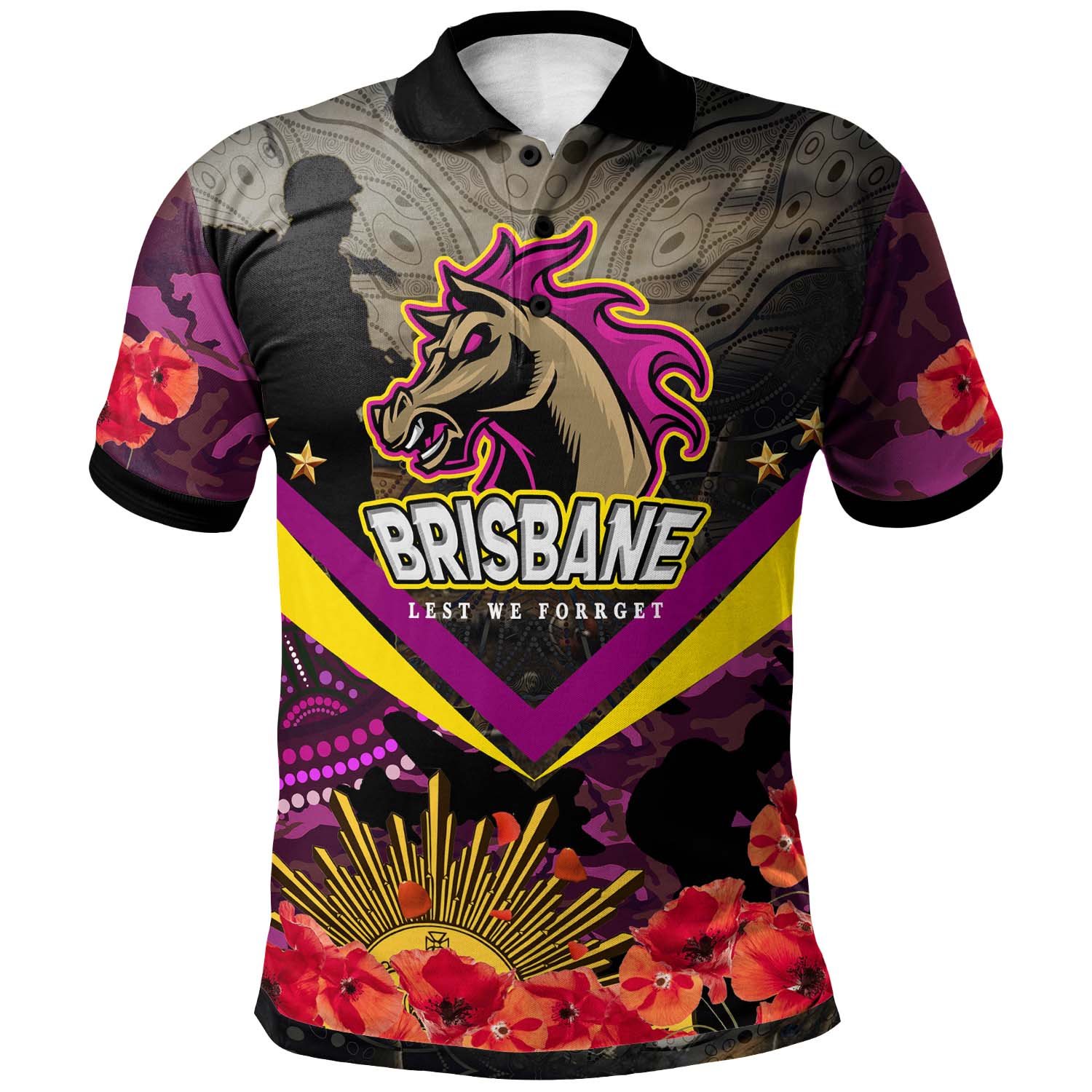 Custom Personalised) Brisbane Broncos Polo Shirt ANZAC Day