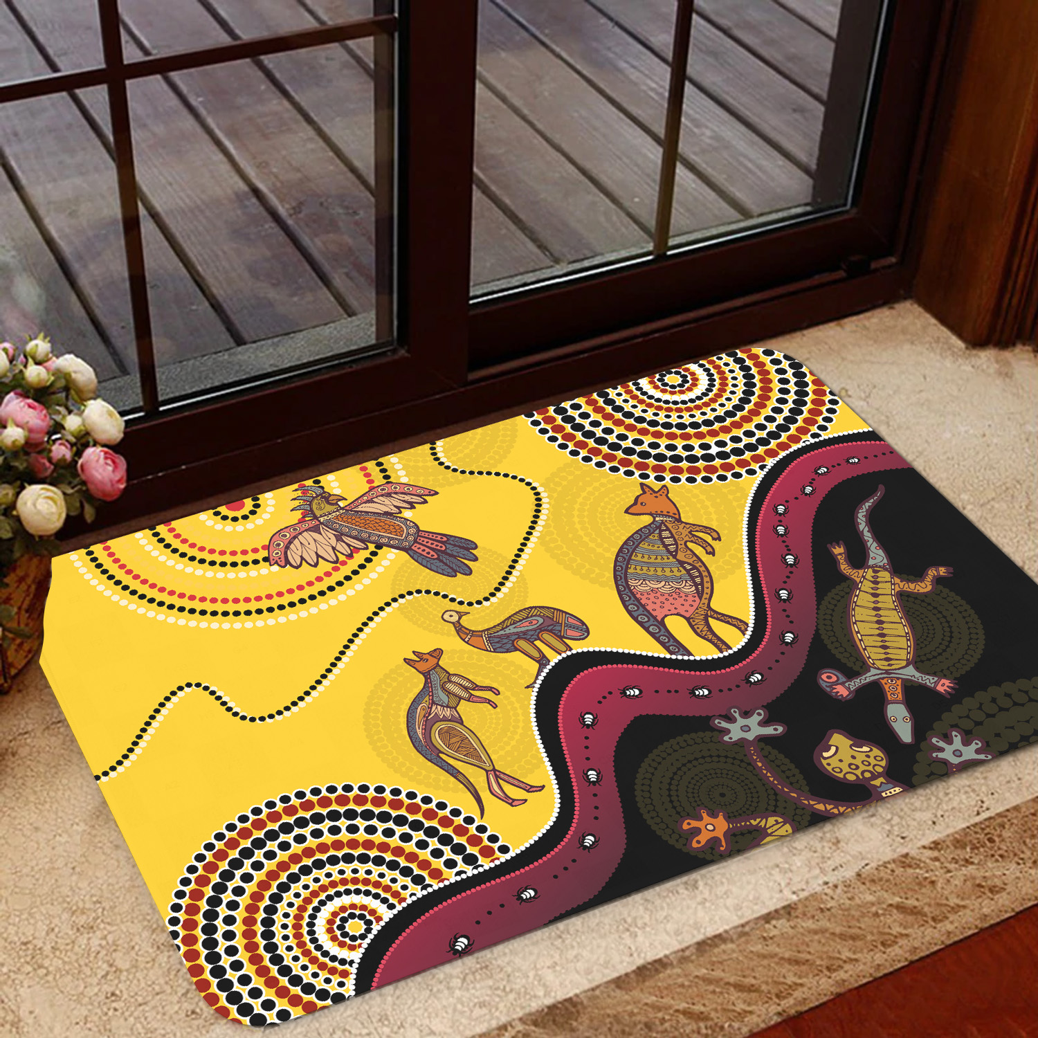Australia Aboriginal Door Mat Australia Animals In The Sun Indigenous Door Mat