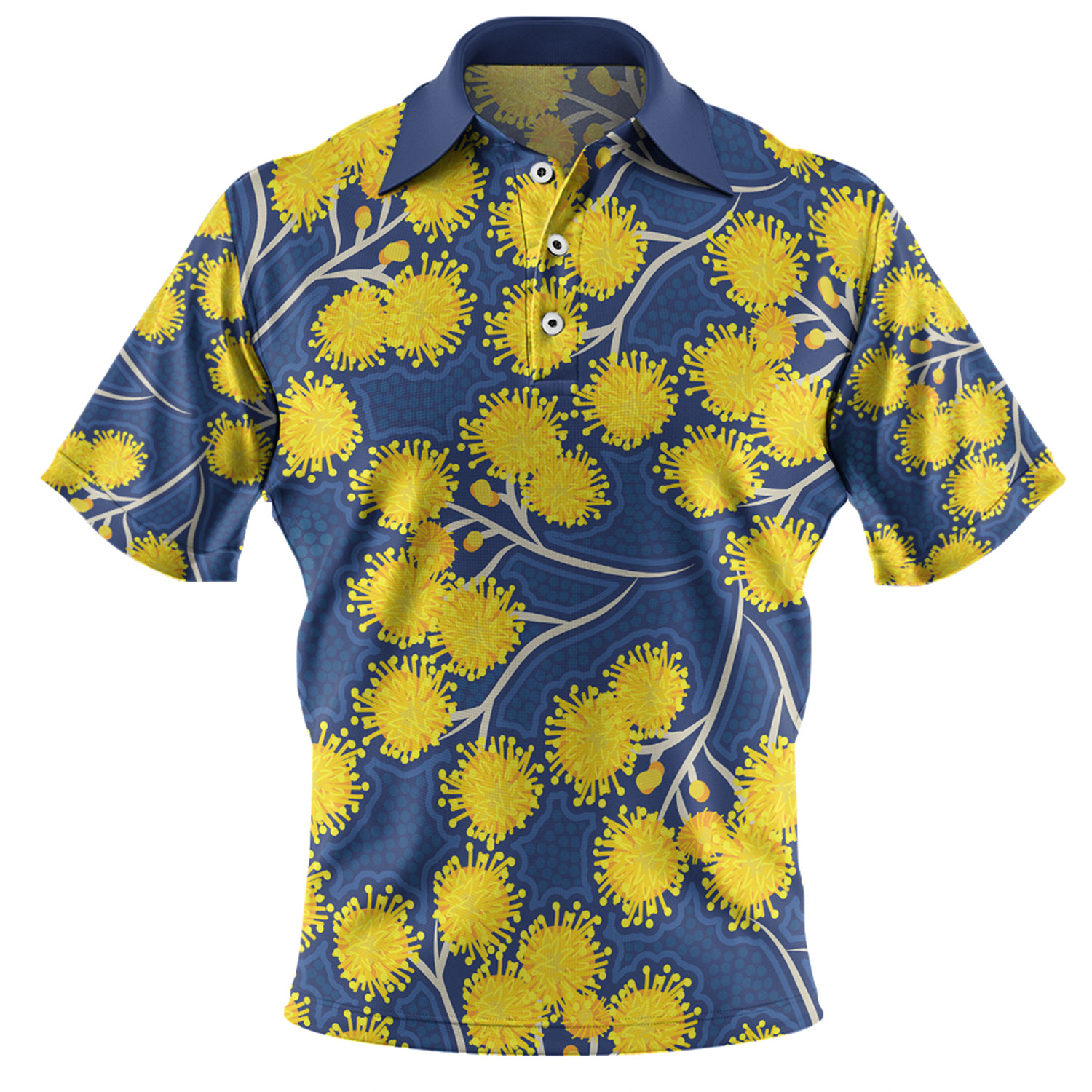 Australia Flowers Aboriginal Polo Shirt - Yellow Wattle Flowers With ...