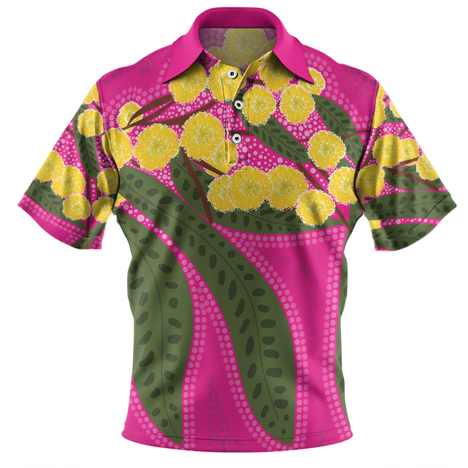 Australia Flowers Aboriginal Polo Shirt - Australian Yellow Wattle ...