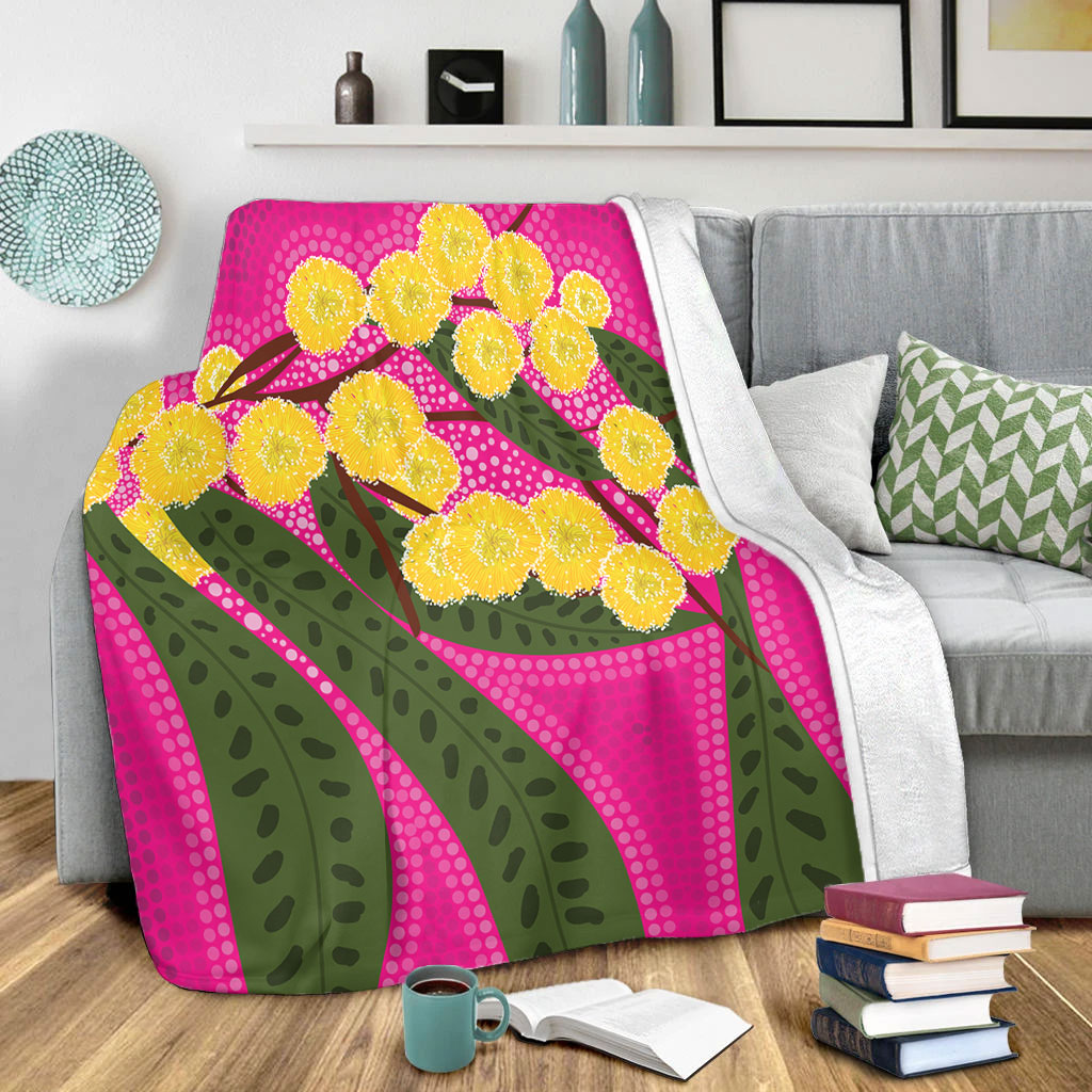 Australia Flowers Aboriginal Blanket - Australian Yellow Wattle Flowers ...