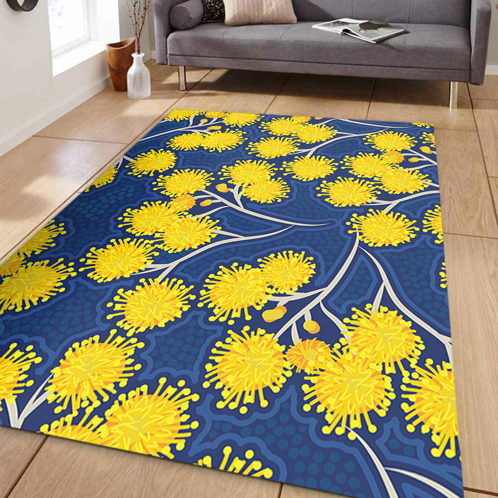 Australia Flowers Aboriginal Area Rug - Yellow Wattle Flowers With ...