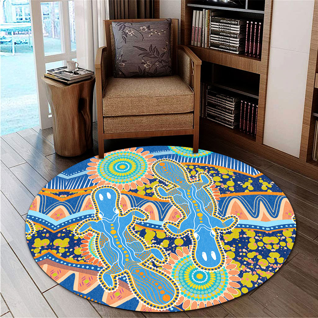 Australia Animals Platypus Aboriginal Round Rug - Blue Platypus With ...