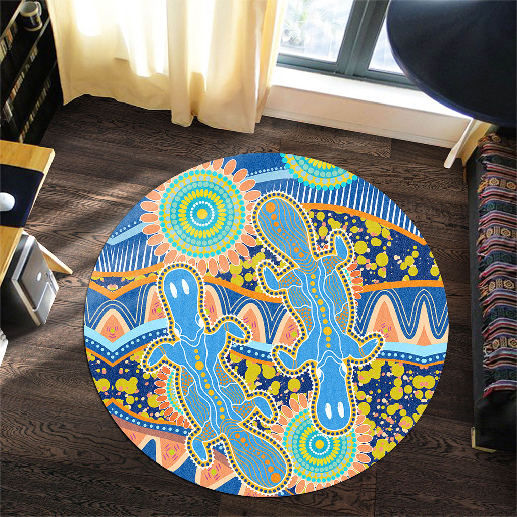 Australia Animals Platypus Aboriginal Round Rug - Blue Platypus With ...
