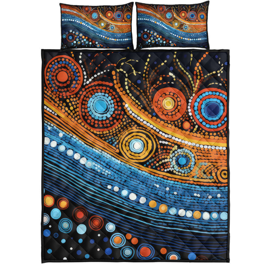 Aboriginal Quilt Bed Set - Indigenous Fish and Snake
