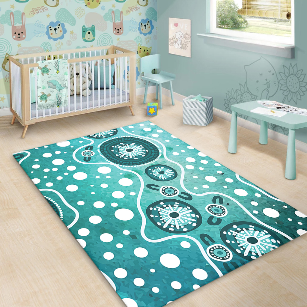 Australia Area Rug Green Background Design Enhanced By Aboriginal Dot Art