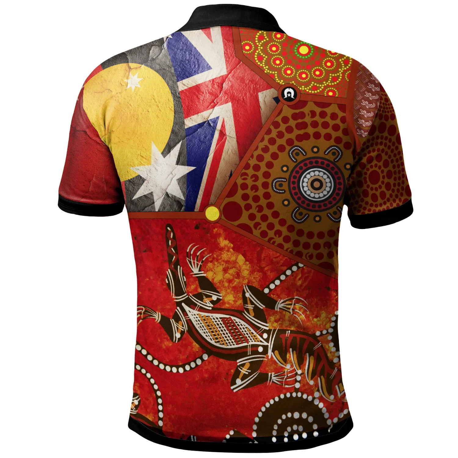 Australia Polo Shirt - Aboriginal Dot Patterns & Flags , Crocodile