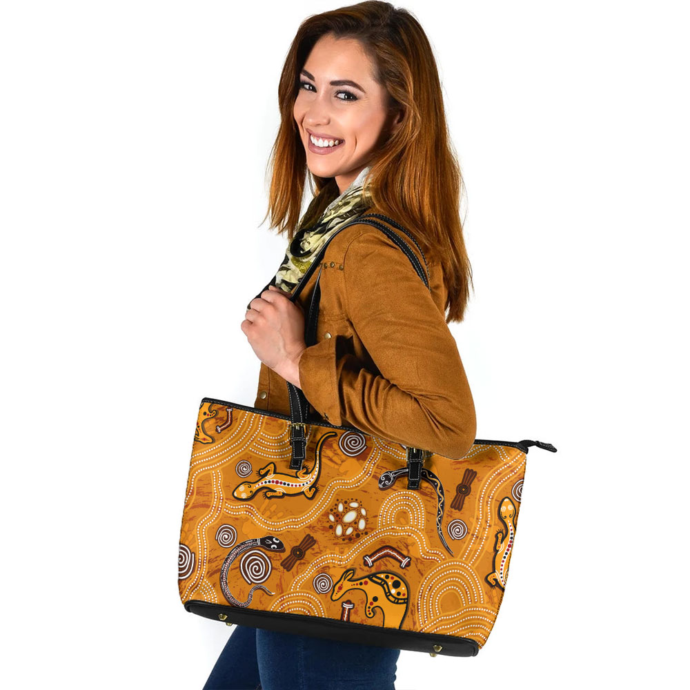 Indigenous Australian Aboriginal Leather Tote Bag Aboriginal Animal