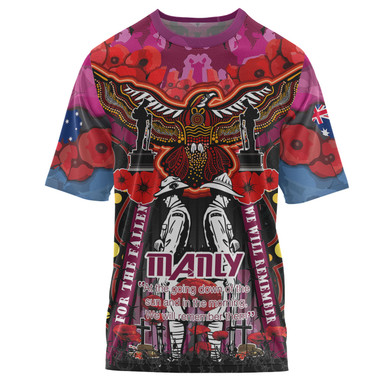 Manly Warringah Sea Eagles Anzac Custom T-shirt - Remembrance Manly Anzac Day With Poppy Flower 