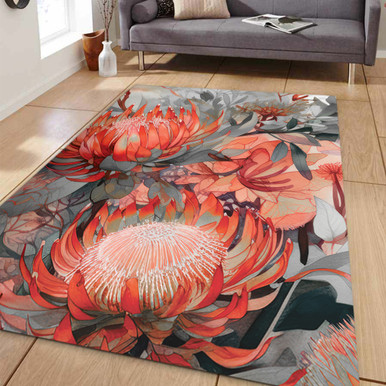 Australia Waratah Area Rug - Red Orange Waratah Flowers Art Area Rug