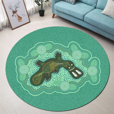 Australia Aboriginal Round Rug - Green Platypus Aboriginal Art Inspired ...