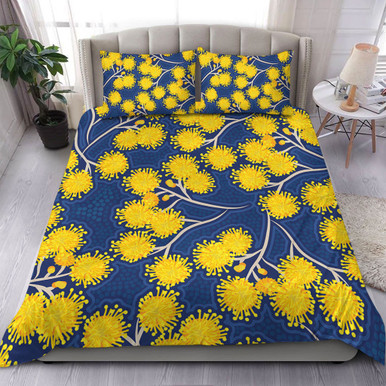 Australia Flowers Aboriginal Bedding Set - Yellow Wattle Flowers With ...