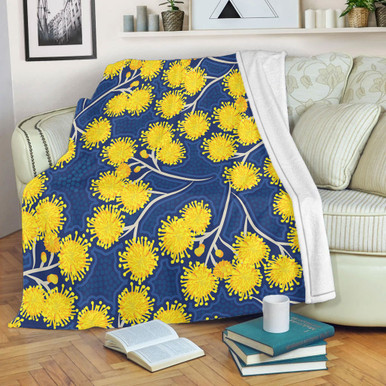 Australia Flowers Aboriginal Blanket - Yellow Wattle Flowers With ...