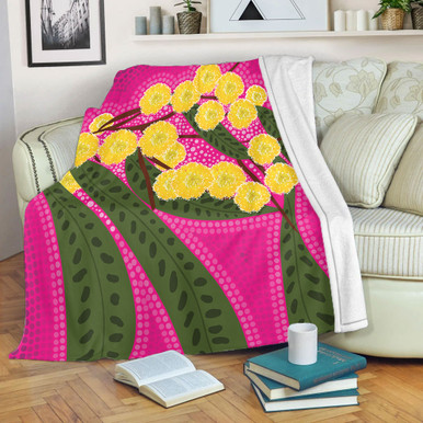 Australia Flowers Aboriginal Blanket - Australian Yellow Wattle Flowers ...