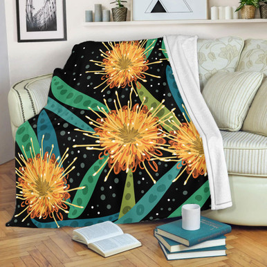 Australia Flowers Aboriginal Blanket - Australian Yellow Hakea Flower ...