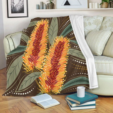 Australia Flowers Aboriginal Blanket - Aboriginal Dot Art With Yellow ...