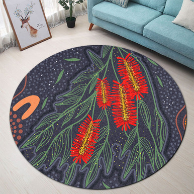 Australia Flowers Aboriginal Round Rug - Bottle Brush Medicinal Plant ...