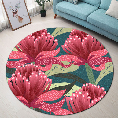 Australia Flowers Aboriginal Round Rug - Australian Waratah Flowers ...
