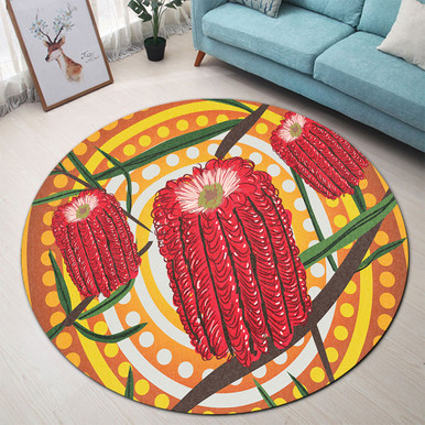 Australia Flowers Aboriginal Round Rug - Aboriginal Dot Painting With ...