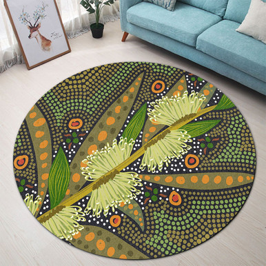Australia Flowers Aboriginal Round Rug - Aboriginal Dot Art Of ...