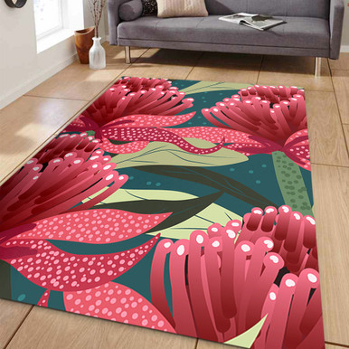 Australia Flowers Aboriginal Area Rug - Australian Waratah Flowers ...