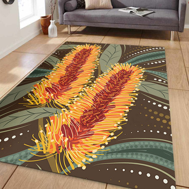 Australia Flowers Aboriginal Area Rug - Aboriginal Dot Art With Yellow ...