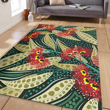 Australia Flowers Aboriginal Area Rug - Aboriginal Dot Art of ...