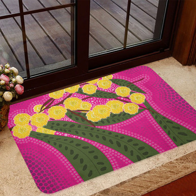 Australia Flowers Aboriginal Doormat - Australian Yellow Wattle Flowers ...