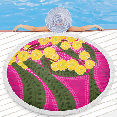 Australia Flowers Aboriginal Beach Blanket - Australian Yellow Wattle ...
