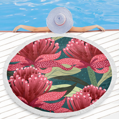Australia Flowers Aboriginal Beach Blanket - Australian Waratah Flowers ...