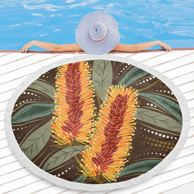 Australia Flowers Aboriginal Beach Blanket - Aboriginal Dot Art With ...