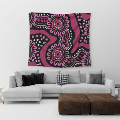 Australia Dot Painting Inspired Aboriginal Tapestry - Pink Flowers ...