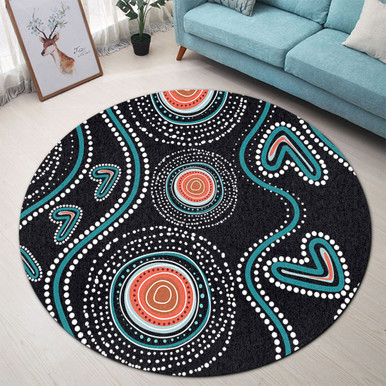Australia Dot Painting Inspired Aboriginal Round Rug - Aboriginal Green ...