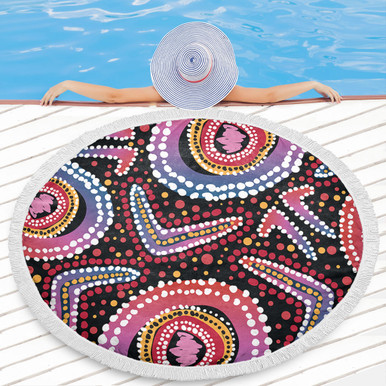 Australia Dot Painting Inspired Aboriginal Beach Blanket - Boomerang ...